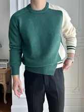 メンズ カラーブロック クルーネック ニットセーター【秋冬用・カジュアル・レトロスタイル】