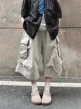 大口ポケット付きルーズフィット七分丈パンツ【水洗い加工・男女兼用・ストリートスタイル】（セットアップ対応）