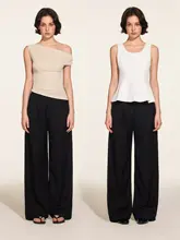 高腰ワイドパンツ【落ち感のあるグレー・フィット・ストレート】（セットアップ対応）