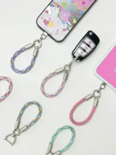 手作り二花デザインのキーホルダーリング【スマホ用ストラップ・防紛失・コンパクトデザイン】