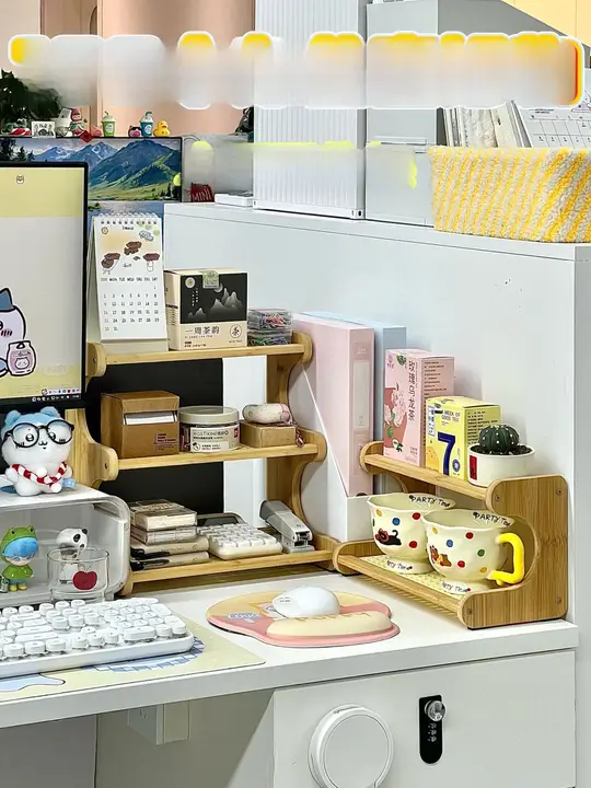 デスク用収納ラック【木製・多層式・書籍や小物の整理に最適】（セットアップ対応）