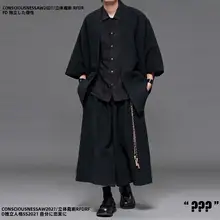 高品質デザインの黒白コットン混半袖シャツ【日系・新中式スタイル】