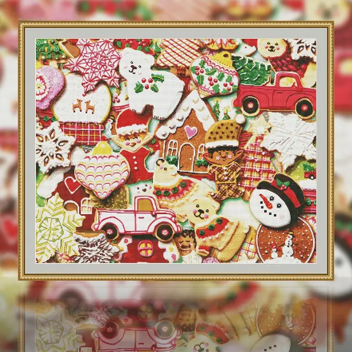 クリスマスクッキーのクロスステッチ【シンプルデザイン・壁掛け用】