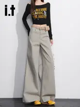 グレーのワイドレッグデニムパンツ【ハイウエスト・ストレートシルエット】