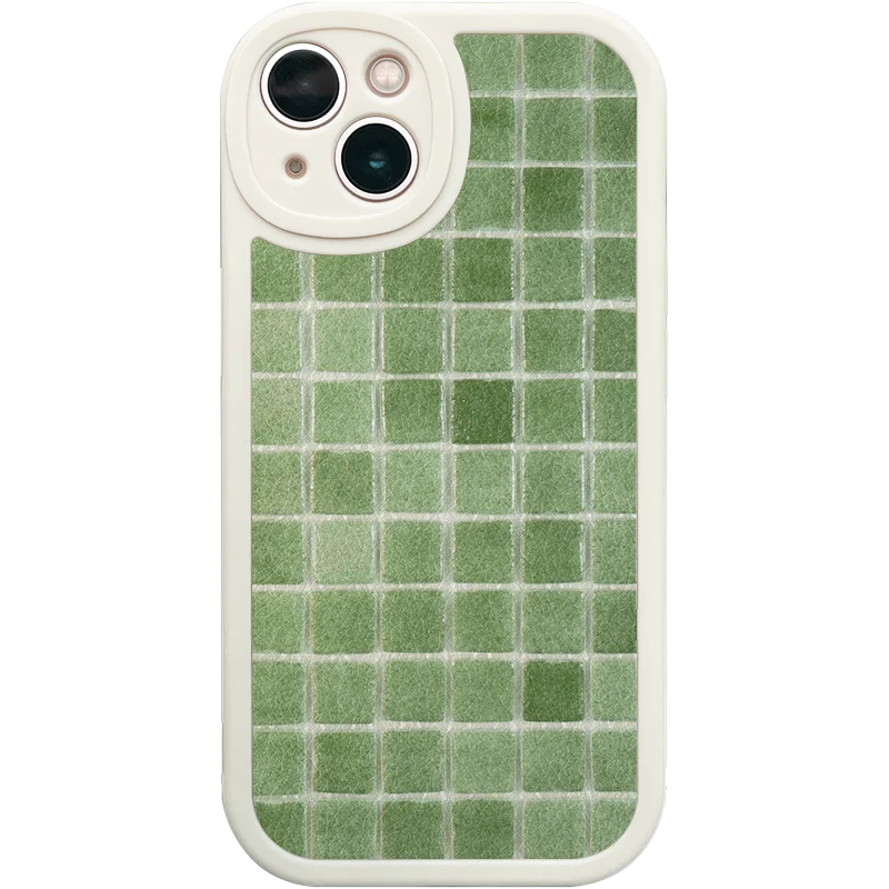 スマホケース iPhone 15 14 13 12 対応 シンプル インスタ映え 個性的 ユニーク アーティスティック グリーン スクエアチェック柄