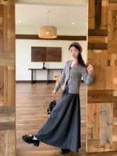 秋季レトロロングプリーツスカート【ハイウエスト・フレアデザイン・小柄向け・足首丈】（セットアップ対応）