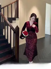ヴィンテージ風サテンドレス【フランススタイル・クリスマスパーティー用・光沢感のあるデザイン】