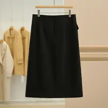 高腰包臀デザインのひざ下セミフレアスカート【Aライン・スリム効果】（セットアップ対応）