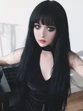 グレーとブラックのロングストレートウィッグ【ゴシックスタイル・エアリー前髪・女性用】
