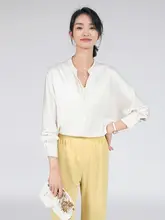OHCRUSHY シルクサテン春用 レディースシャツ【Vネック・長袖・通勤向け・ゆったりフィット】