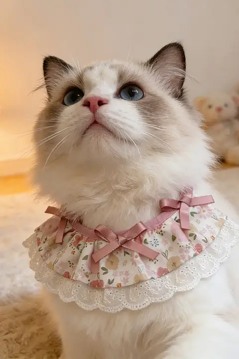 フラワープリントのペット用エプロン【リボン・レーストリム・犬猫用】（セットアップ対応）
