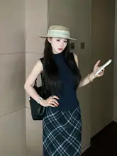 黒のハイネックタンクトップ【韓国風・フィット感・肩出しデザイン】（セットアップ対応）