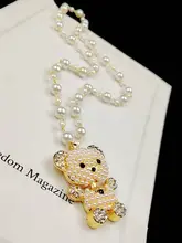 デザインが魅力的！小熊のペンダントネックレス【パール・長めの毛糸編み】