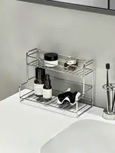 高級感のあるステンレス製洗面台用収納ラック【二段式・化粧品やスキンケア用品収納に最適】