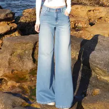 MADE NOTHING フレアストレッチワイドデニムパンツ【レディース・ハイウエスト】