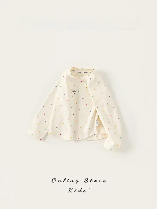 女の子用長袖Tシャツ【ドット柄・秋用・可愛いデザイン】