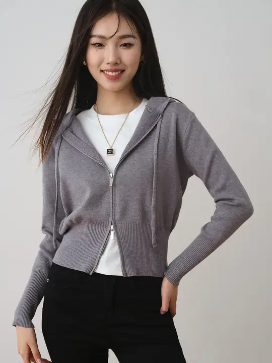 ron ダブルジップフード付きニットカーディガン【カジュアル・長袖】