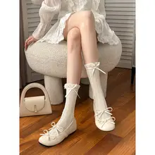 羊皮製 フラットシューズ【白・マリ―ジェン・春秋用・カジュアルデザイン】