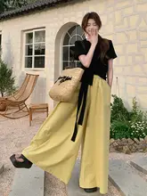 気品溢れるスタイルの女性用コーデ【ファッション・系紐・短袖・ワイドパンツ】（セットアップ対応）