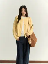独特なデザインのカラー切替ニットカーディガン【ロングスリーブ・ゆったり・春用】（セットアップ対応）