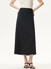 黒の中丈スカート【ハイウエスト・フィッシュテールデザイン・春用・大きいサイズ対応】（セットアップ対応）