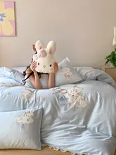 春夏用 ブルーの子供用布団カバーセット【うさぎキャラクター・プリンセスデザイン・四点セット】（セットアップ対応）