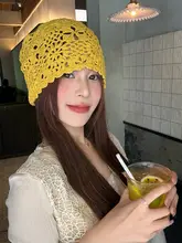 透かし編みニットキャップ【女性用・ベーシックデザイン・スタイリッシュ】