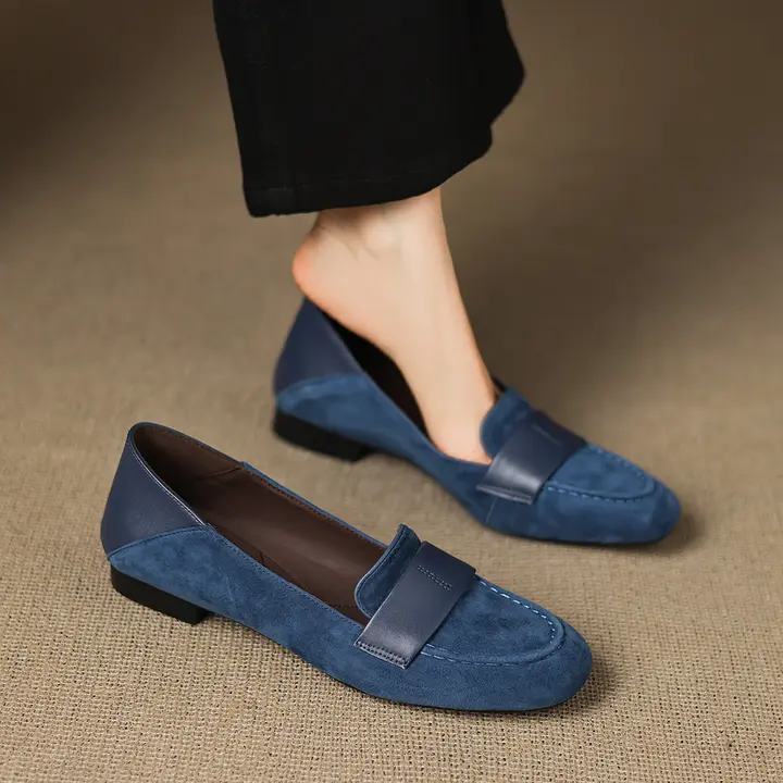 本革製 ラウンドトゥ ローヒール ローファーシューズ【快適ソフトソール・カジュアルデザイン】（セットアップ対応）