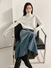 デザイン性のあるデニムマーメイドスカート【ハイウエスト・Aライン・フリンジ付き】