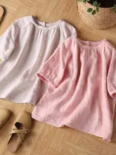 レトロ民族風色織りショートスリーブTシャツ【夏用・ゆったりデザイン・ラウンドネック】（セットアップ対応）