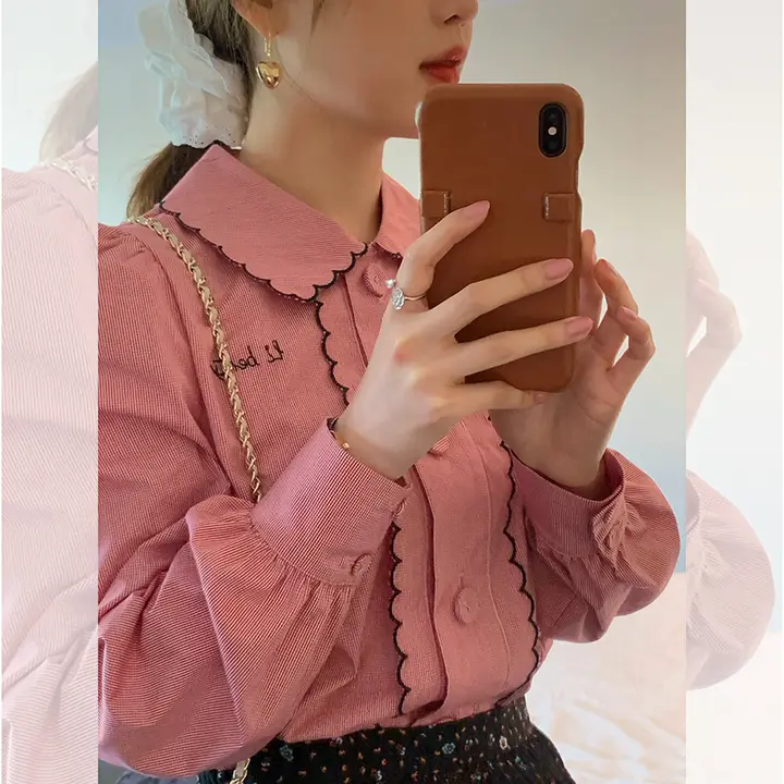 刺繍チェック柄ブラウス【バルーンスリーブ・女性用】