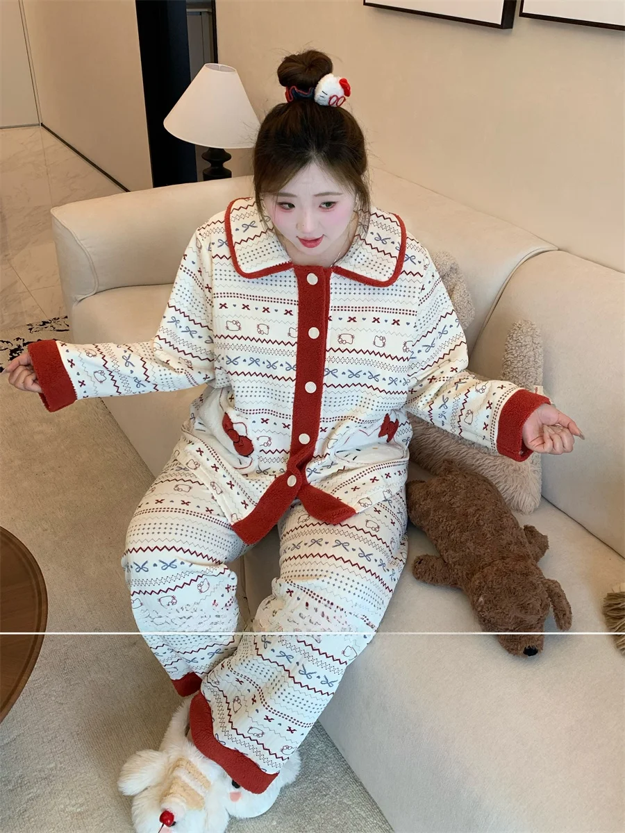 暖かな羊羔绒パジャマスーツ：秋冬期の長袖長ズボンタイプで快適な室内生活を実現