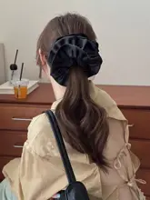 優雅なサテンリボンヘアゴム【ブルー・ブラック・バンスクリップ付き】