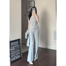 清涼感のある洗練されたデザイン！西洋風のジャケットベストとワイドパンツ【三点セット（セットアップ対応）】