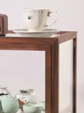 黒胡桃無垢材製茶具収納展示キャビネット【ガラス防塵・透明ボックス・茶杯・紫砂壺用】