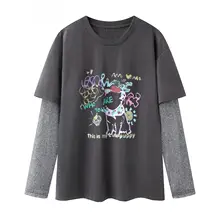 デザイン性のあるプリント付きレターフェイクレイヤードTシャツ【春夏用・クルーネック】（セットアップ対応）