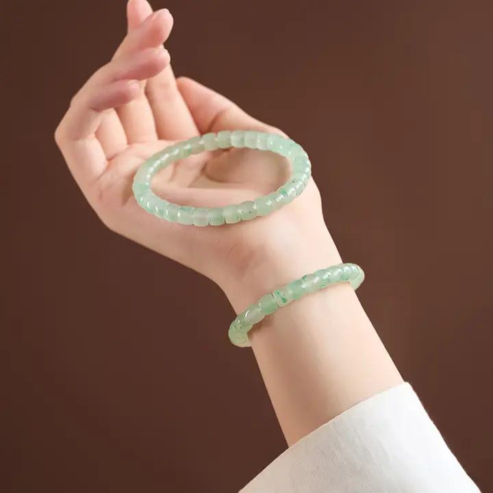 天然アフリカ翡翠ビーズブレスレット【高品質・緑色・女性用】