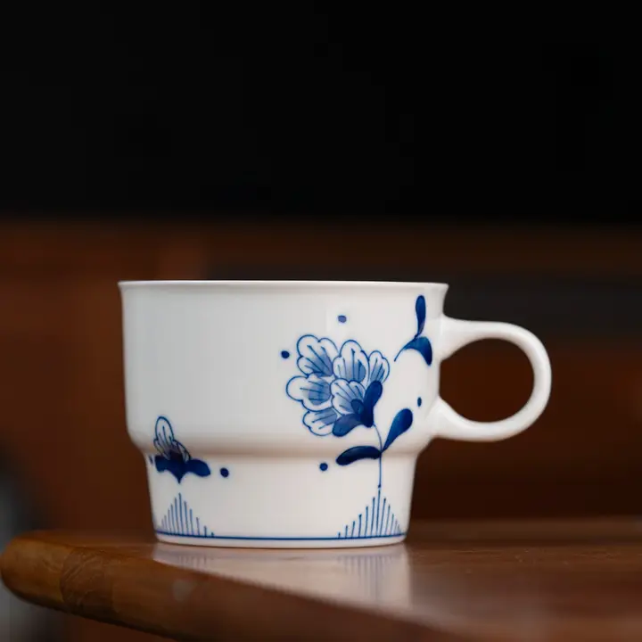 マグカップ コーヒーカップ セラミック チャイナテイスト 手描き 染付 上品 家庭用