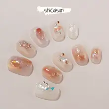 ネイルチップ ショート ハンドメイド 星月 オーロラ ラメ ヌードカラー グラデーション 上品 フェミニン