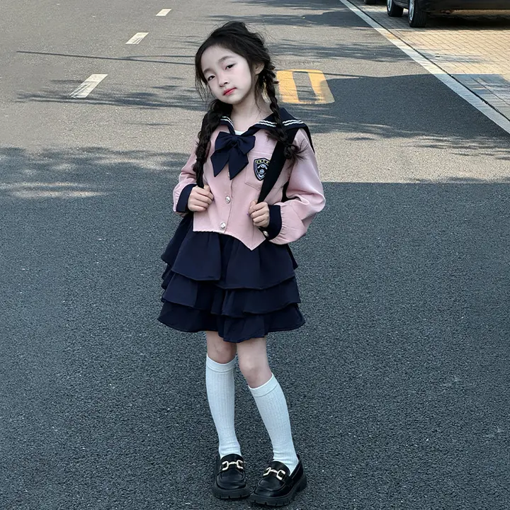 キッズ学院風ドレス【春用・高級感あるデザイン・ショートスカート】（セットアップ対応）