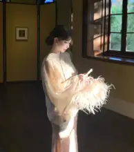 新中式デザインの真 silk皱外套【刺繍・サテン仕上げ・フレアスカート】