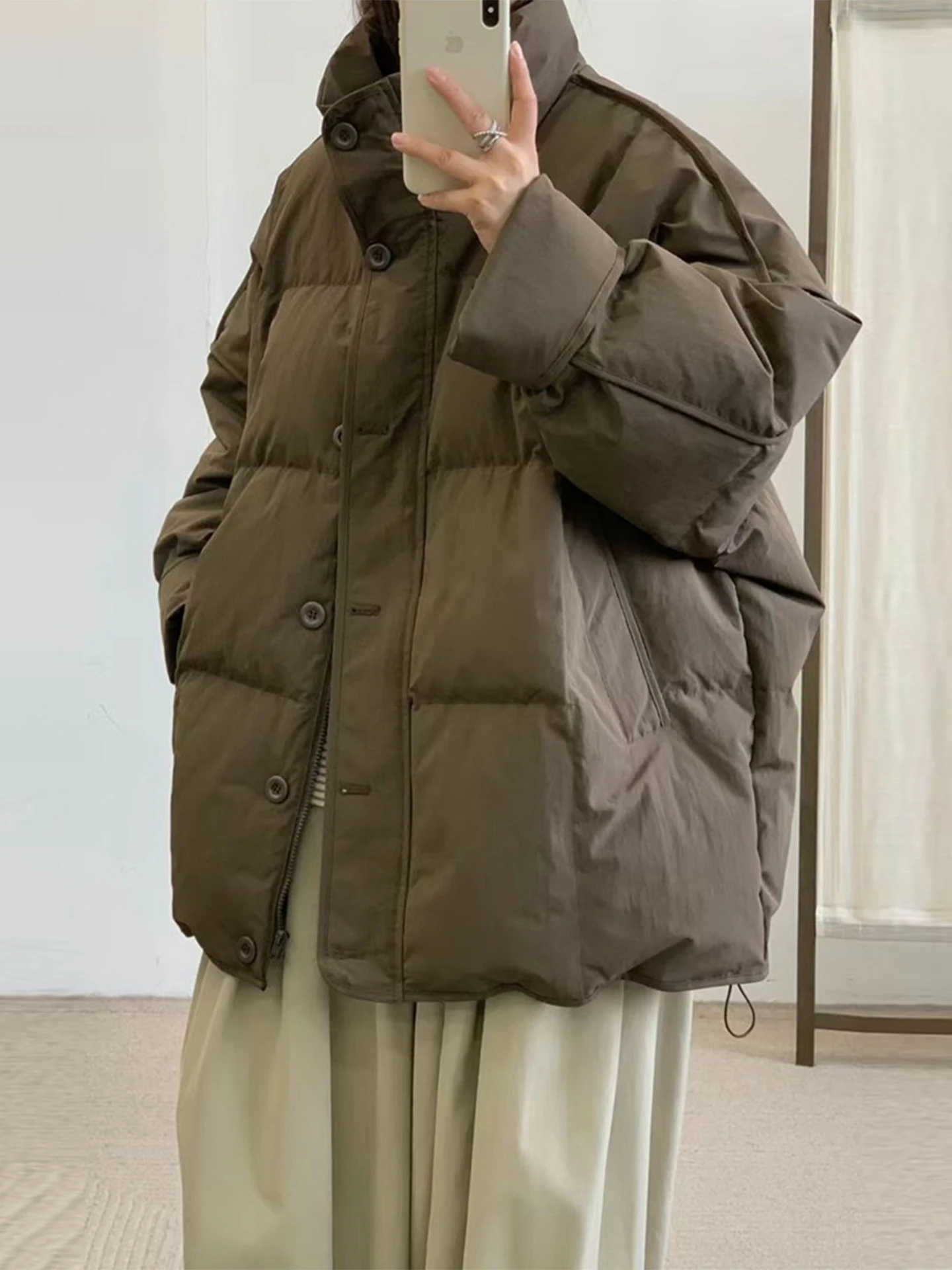 厚手カーディガン レディース：韓国風ブラウンコットンジャケットの実用性と着心地