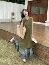 エスニック風ニットワンピース【夏用・華やかデザイン・二部構成】（セットアップ対応）