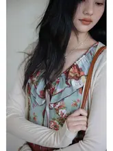 フレンチスタイルのビンテージ油絵プリントロングスカート【レイヤードフリル・エレガントデザイン・  夏用】