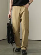 日本のシンプルさ カーキ ストレートカジュアルパンツ