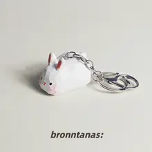手作りウッド彫刻 十二支の小白ウサギキーホルダー【癒しのミニアクセサリー・リング付き】