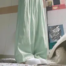 浅緑色のヒダ付きアイスシルクパンツ【フィット・ワイドレッグ・夏用】（セットアップ対応）