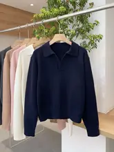 韓国デザインのヴィンテージ風ポロ襟ウールニットプルオーバー【五色展開】（セットアップ対応）