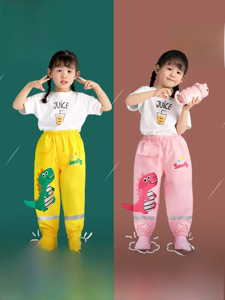 子供用レインパンツ：恐竜デザインで防水性と収納性を実現