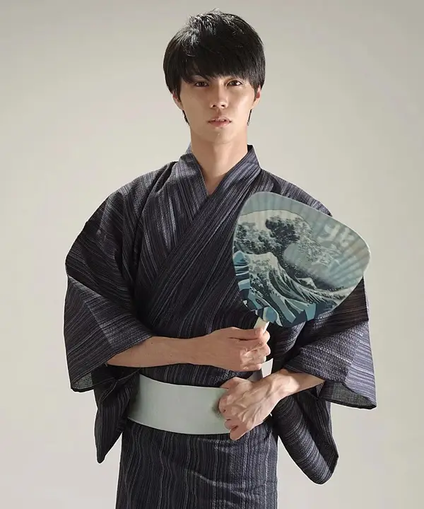 男性用浴衣【日本伝統・武士風・コットンリネン製・ウエストベルト付き】